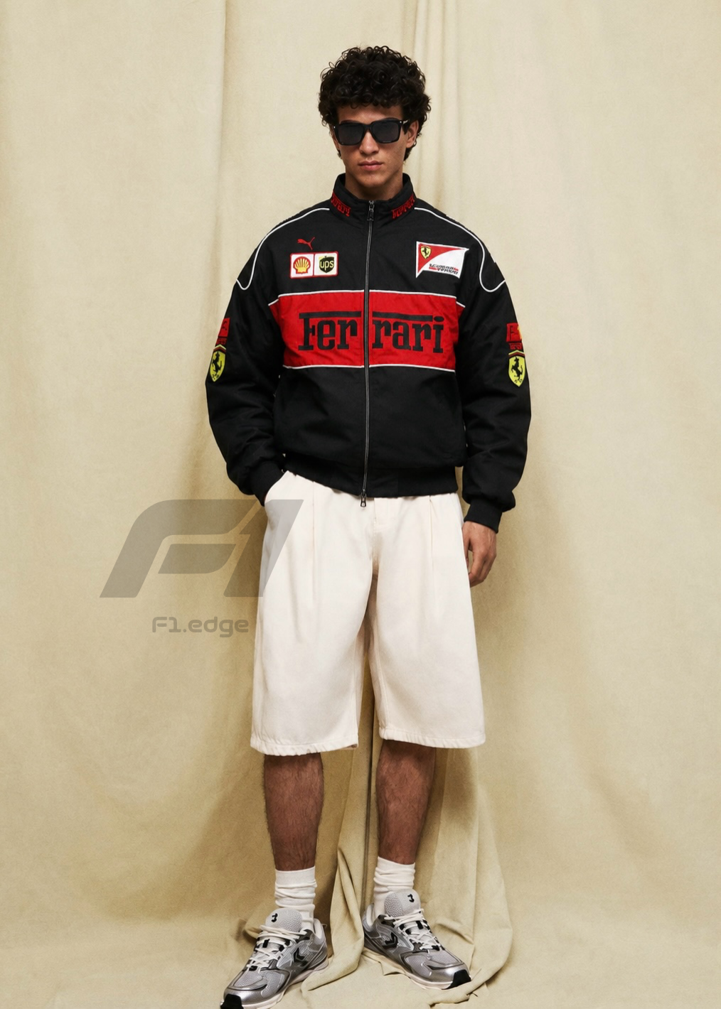 Black Ferarri Embroidery Unisex Racing Jacket