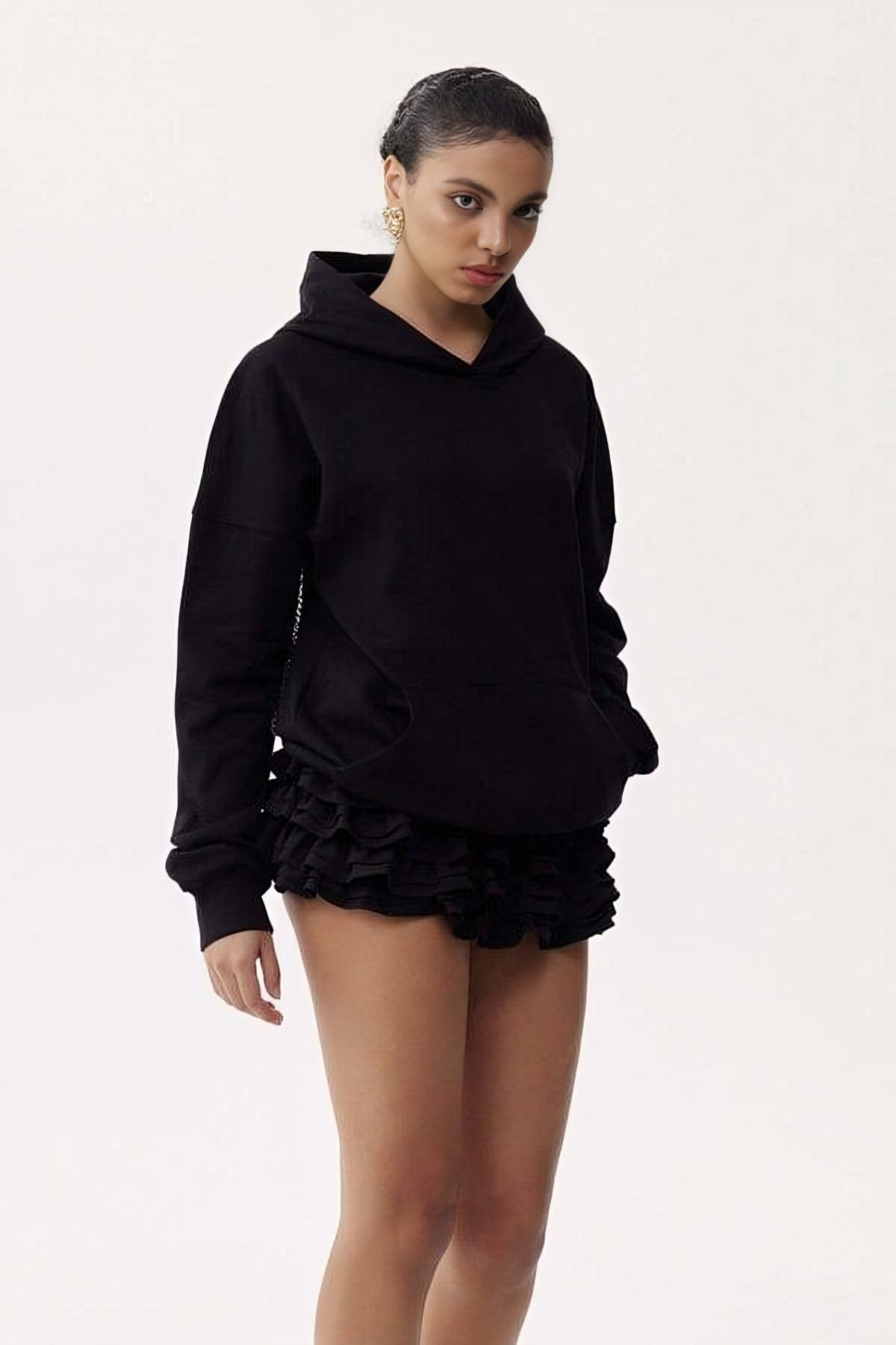 Black Rhinestone Hoodie with Back Net Sparkle