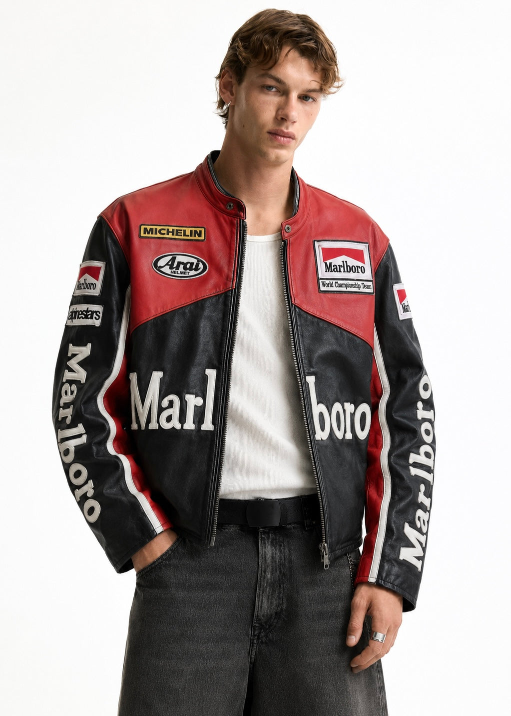 Black Marlboro Leather Unisex Racing Jacket