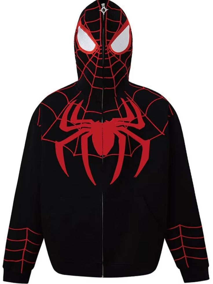 Black spider man zip up unisex hoodie