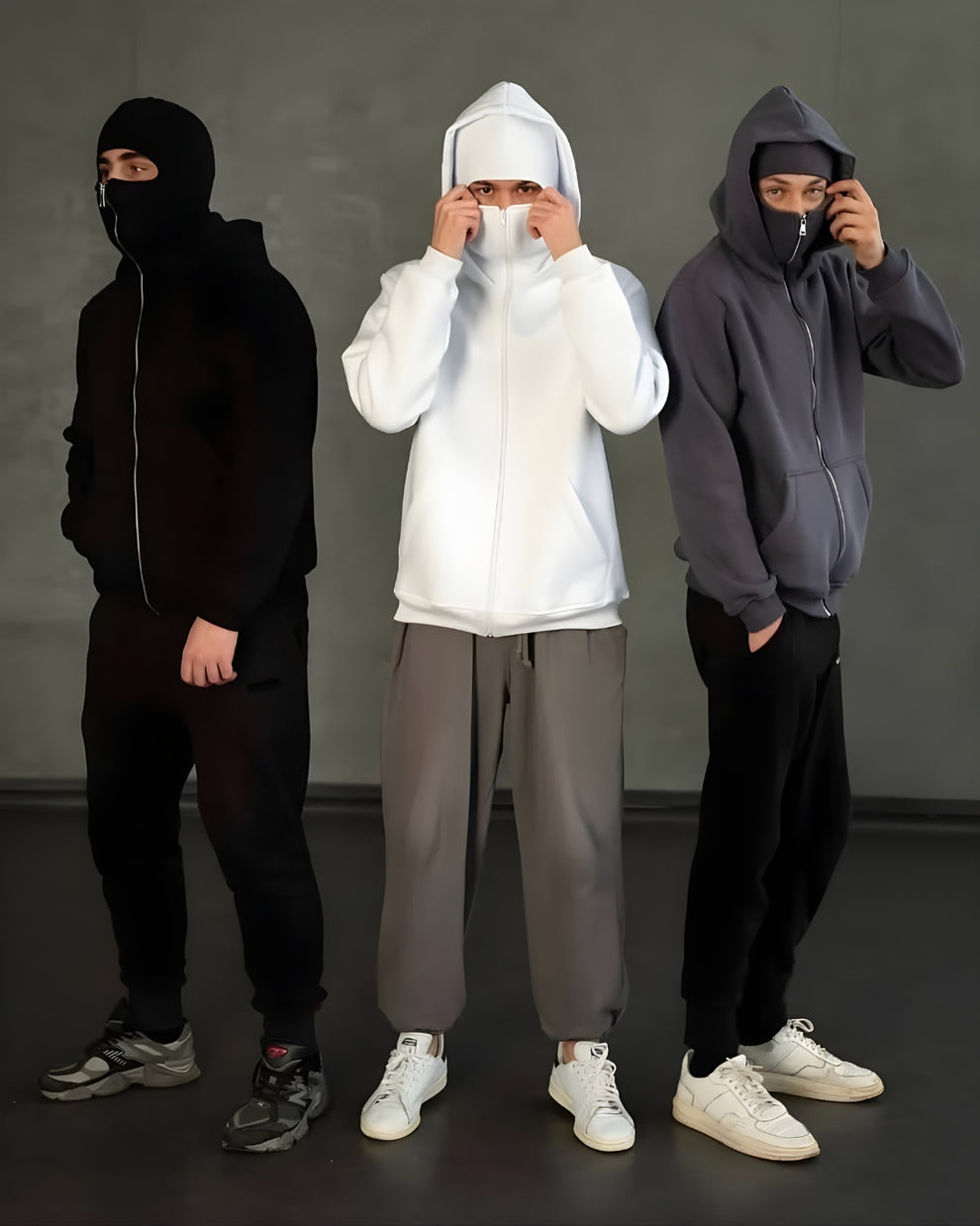 oversized white balaclava unisex hoodie