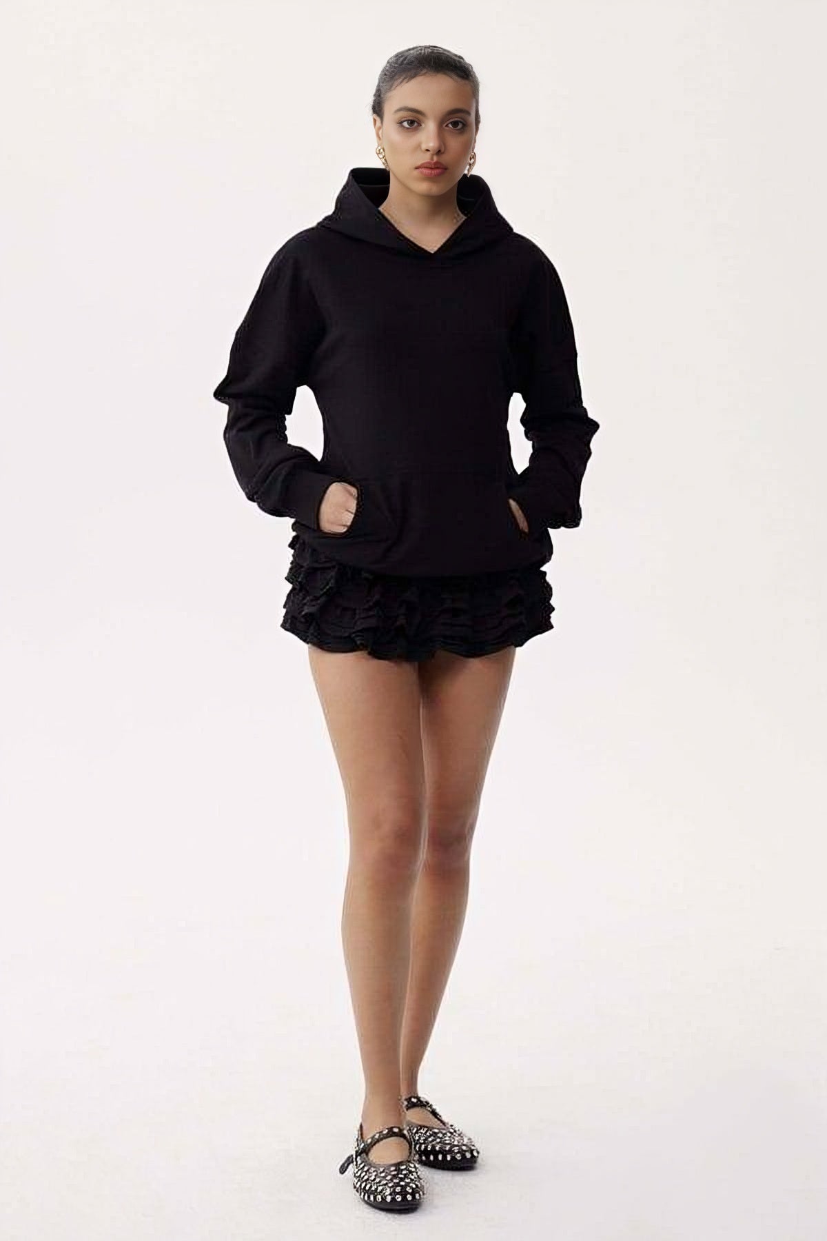 Black Rhinestone Hoodie with Back Net Sparkle