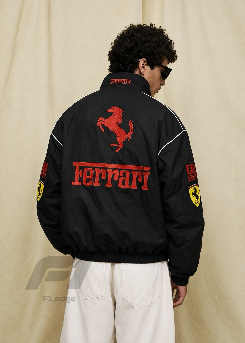 Black Ferarri Embroidery Unisex Racing Jacket