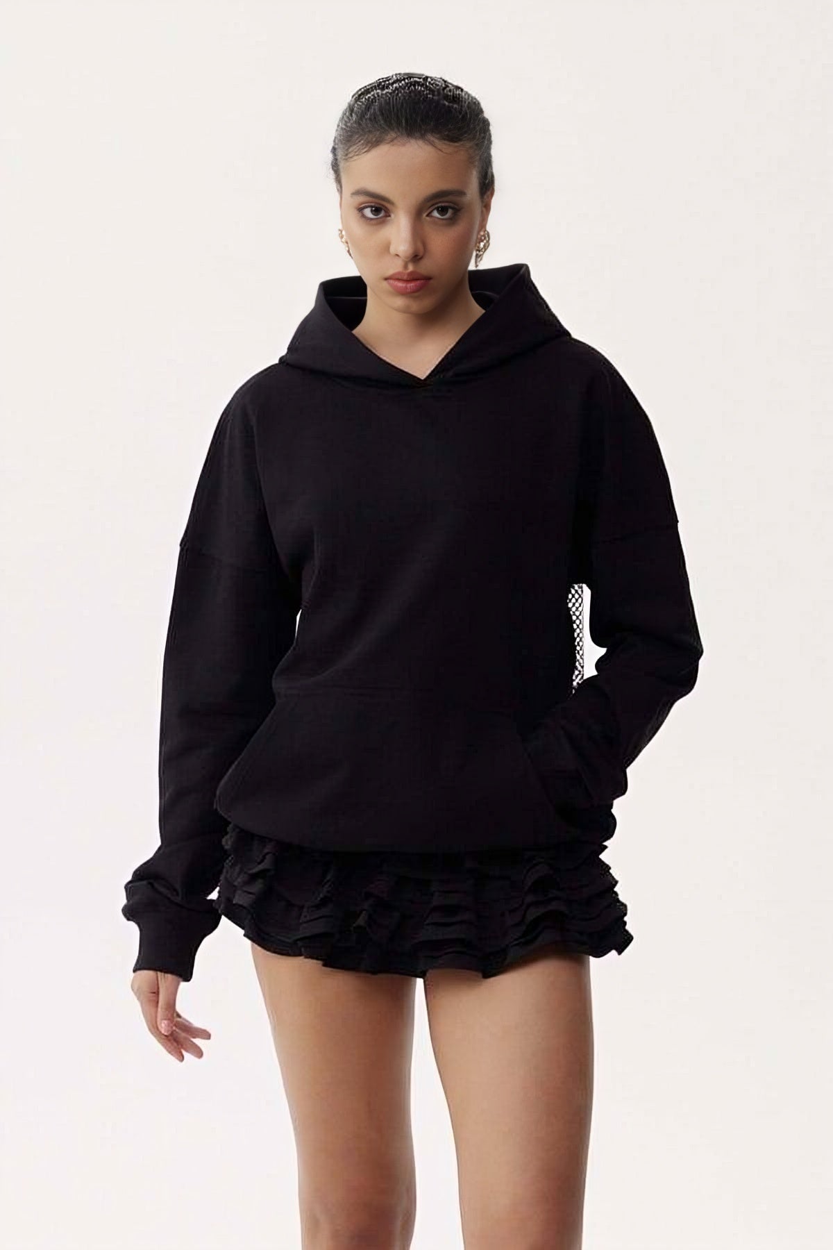 Black Rhinestone Hoodie with Back Net Sparkle