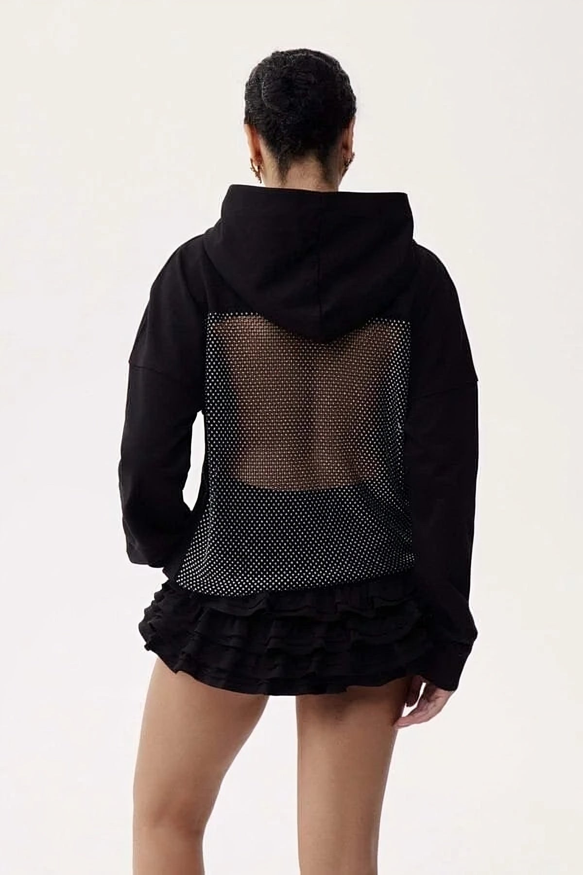 Black Rhinestone Hoodie with Back Net Sparkle