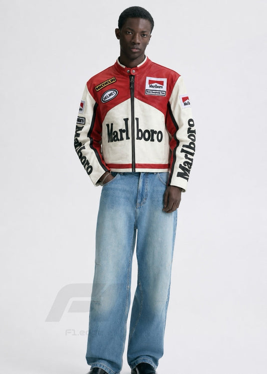 White Red Marlboro Leather Racing Unisex Jacket