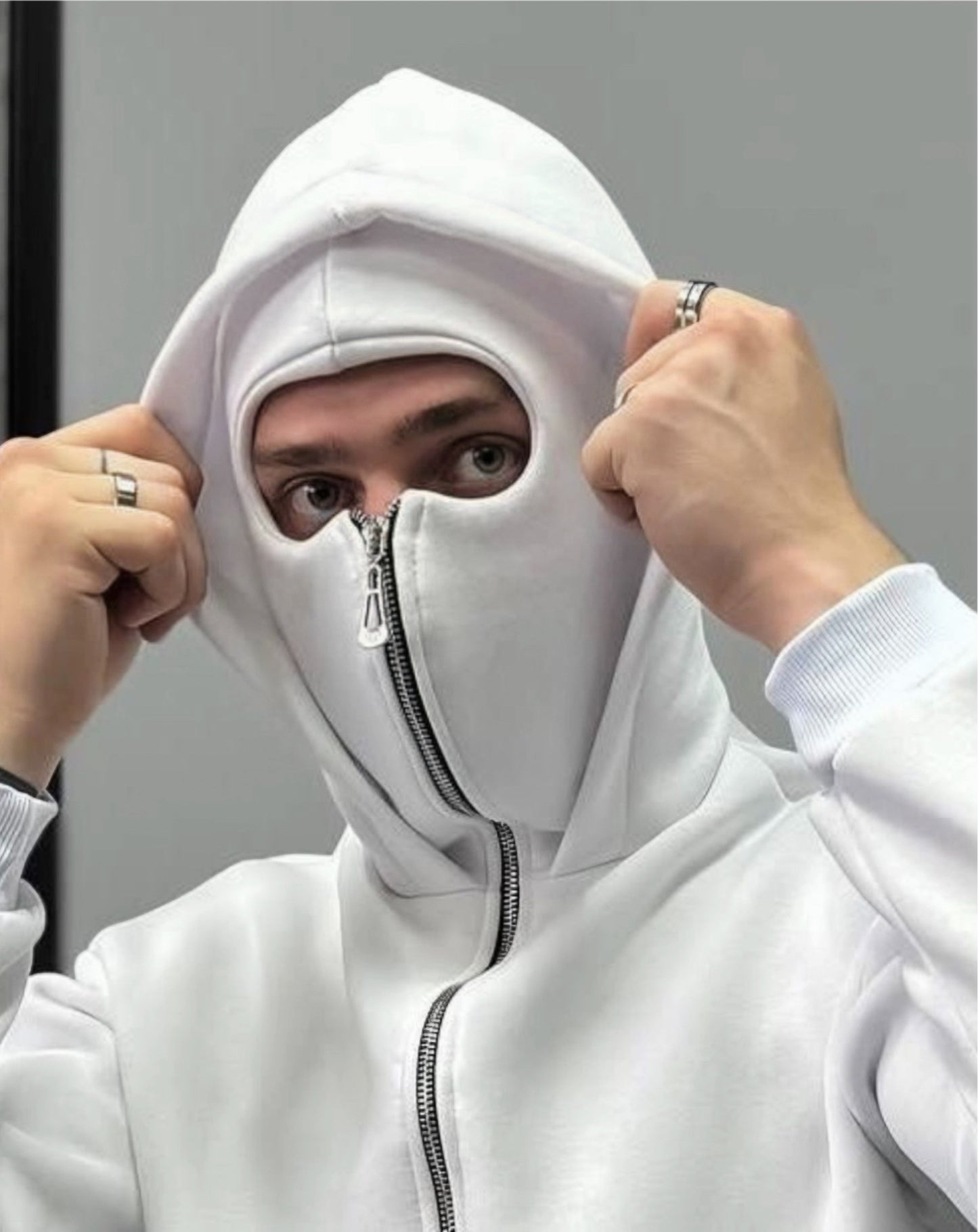 White Balaclava Unisex  Ninja Hoodie