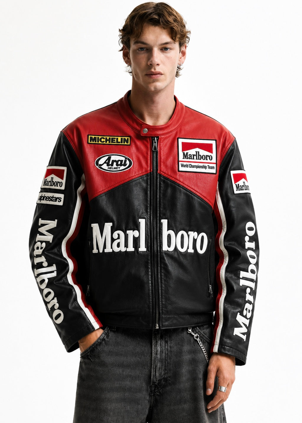 Black Marlboro Leather Unisex Racing Jacket