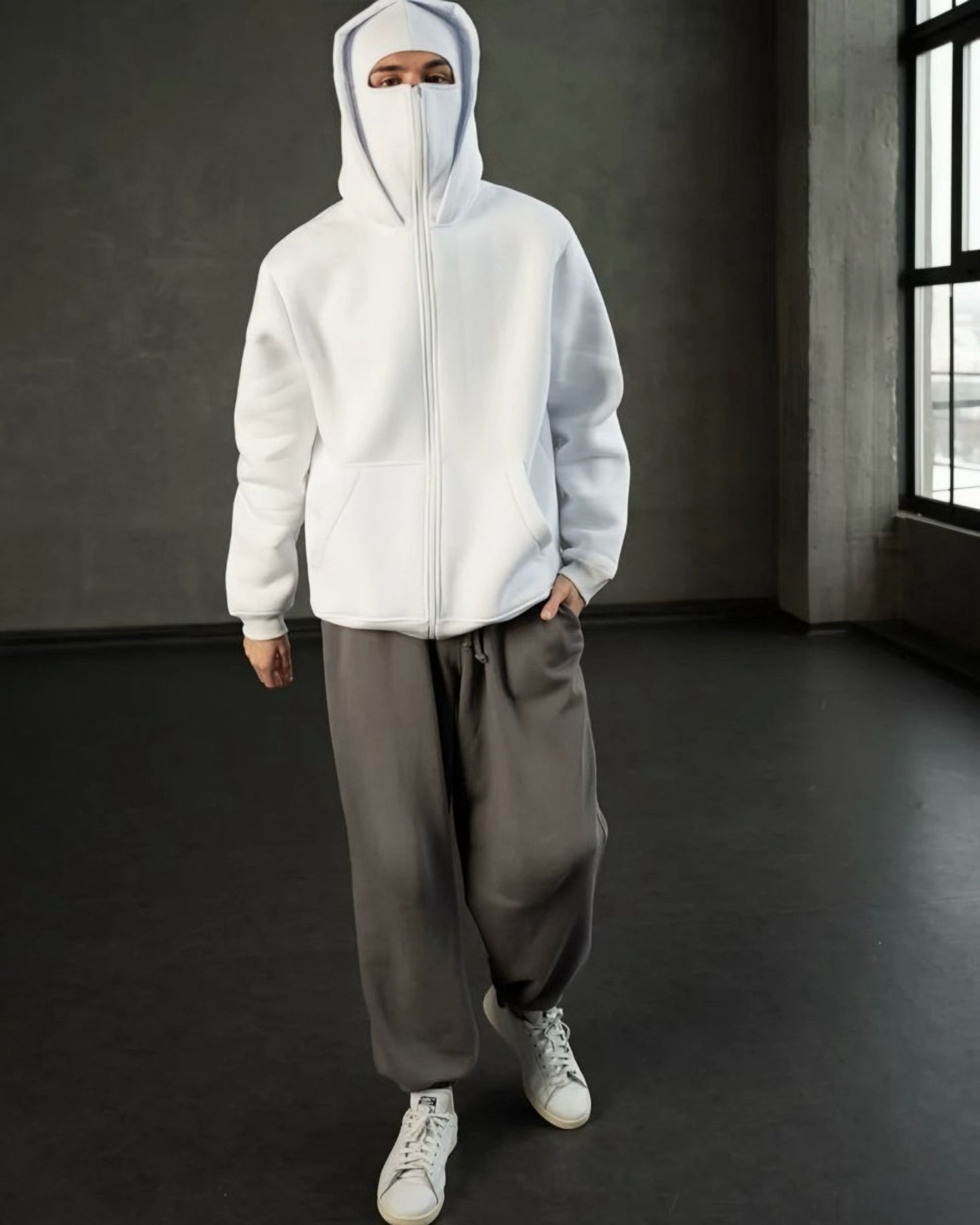 White Balaclava Unisex  Ninja Hoodie