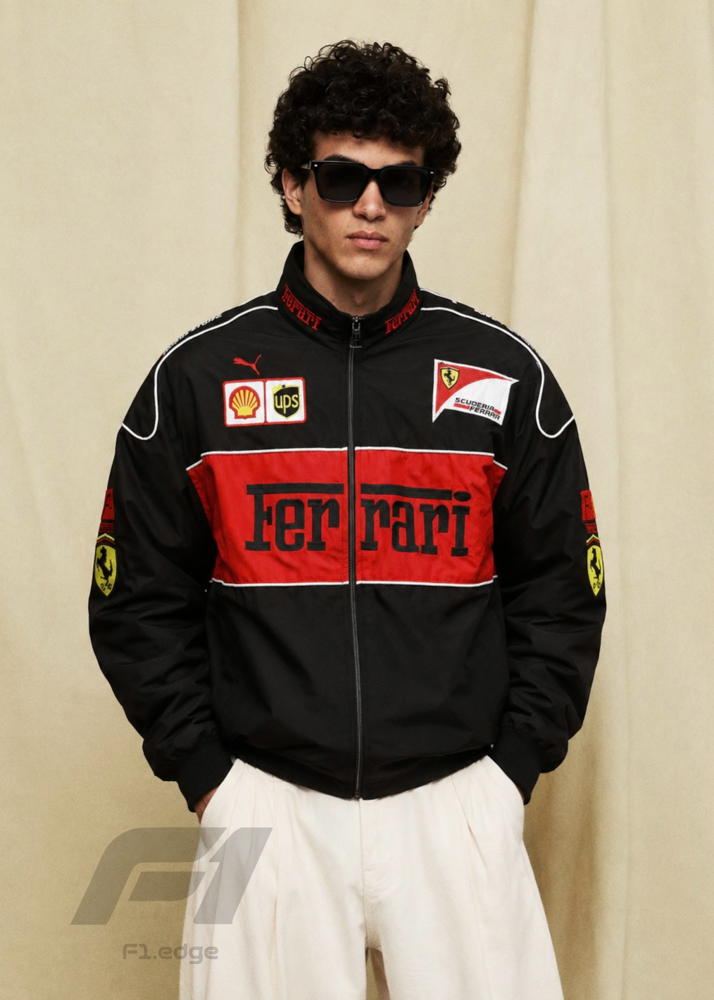 Black Ferarri Embroidery Unisex Racing Jacket