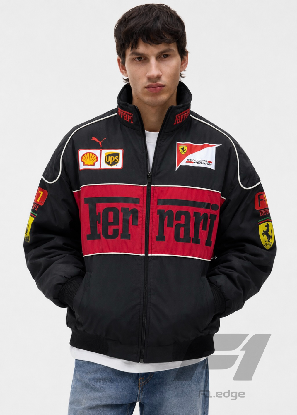 Black Ferarri Parachute Printed Unisex Jacket