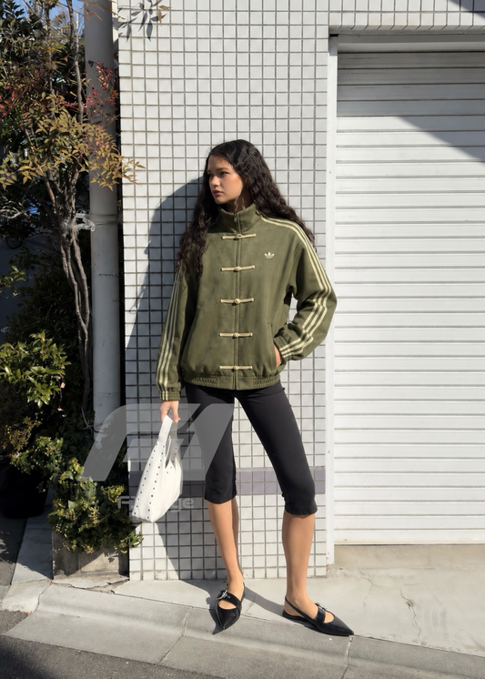 Premium Olive Green Cny Suede Unisex Jacket