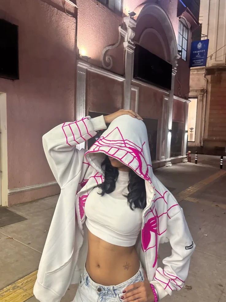 White spider man zip up unisex hoodie