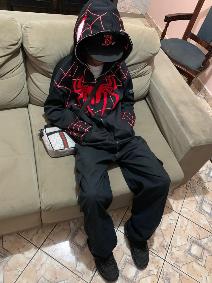 Black spider man zip up unisex hoodie