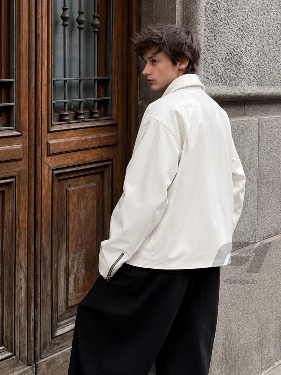 White Plain Unisex Leather Jacket