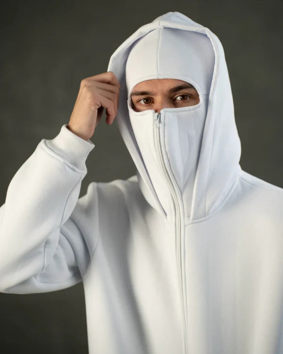 oversized white balaclava unisex hoodie