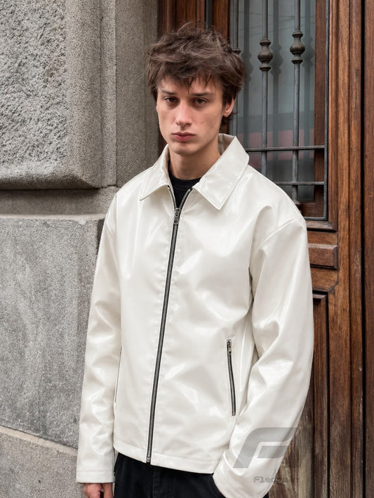 White Plain Unisex Leather Jacket