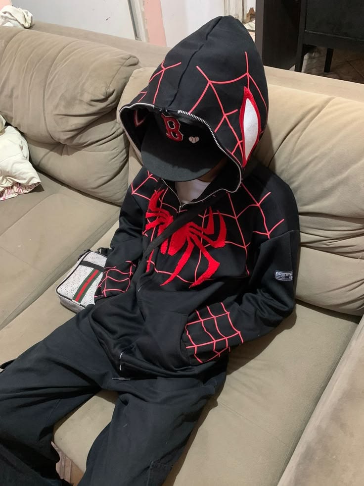 Black spider man zip up unisex hoodie