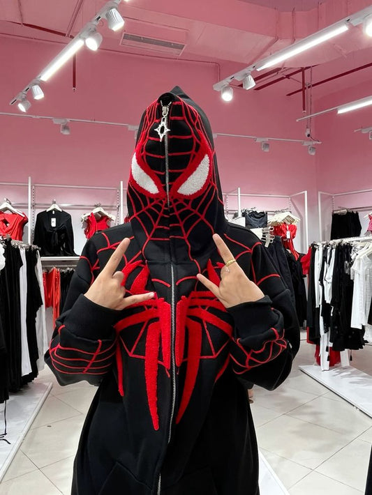 Black spider man zip up unisex hoodie