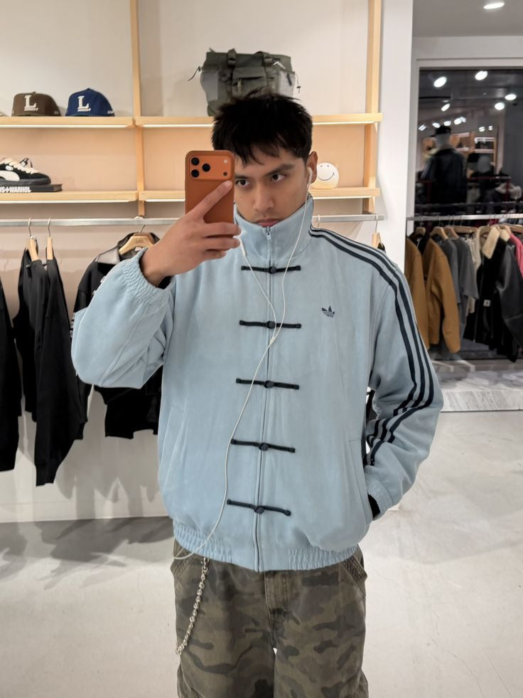 Premium sky blue Cny suede unisex jacket