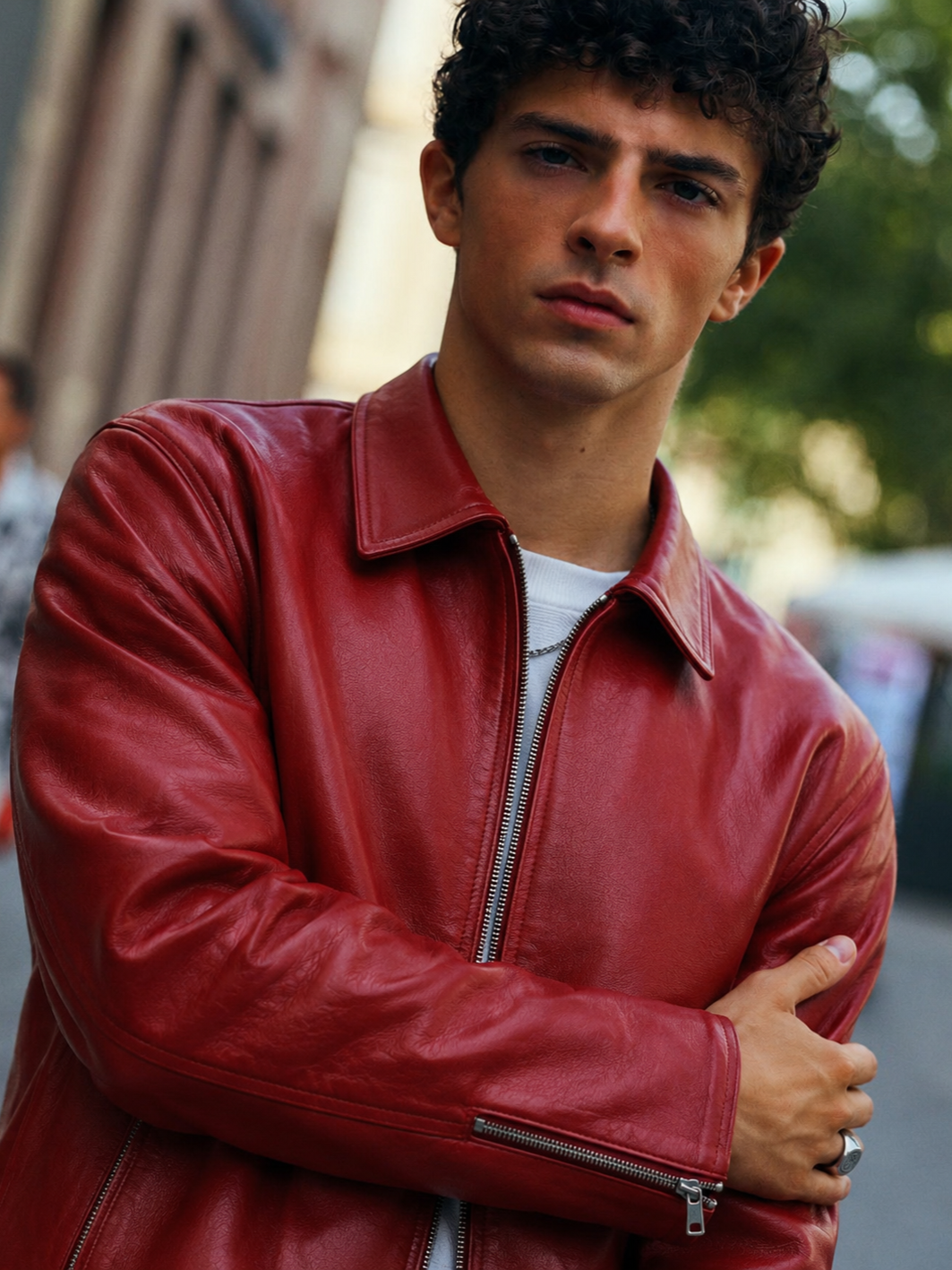 Cherry red plain unisex Leather Jacket