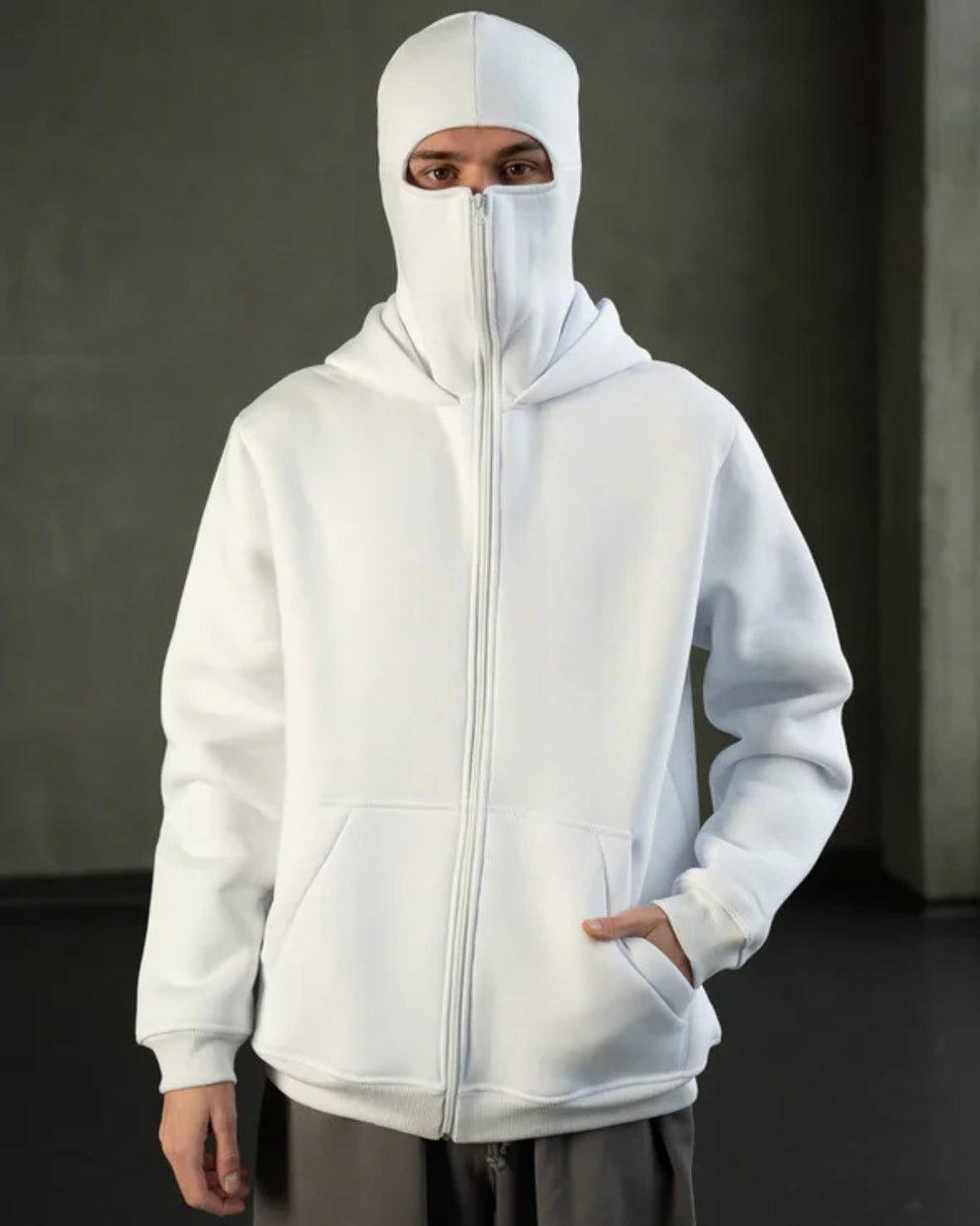 oversized white balaclava unisex hoodie