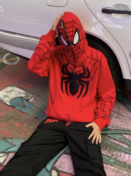 Red Spiderman zip up unisex hoodie