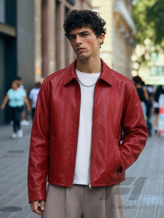 Cherry red plain unisex Leather Jacket