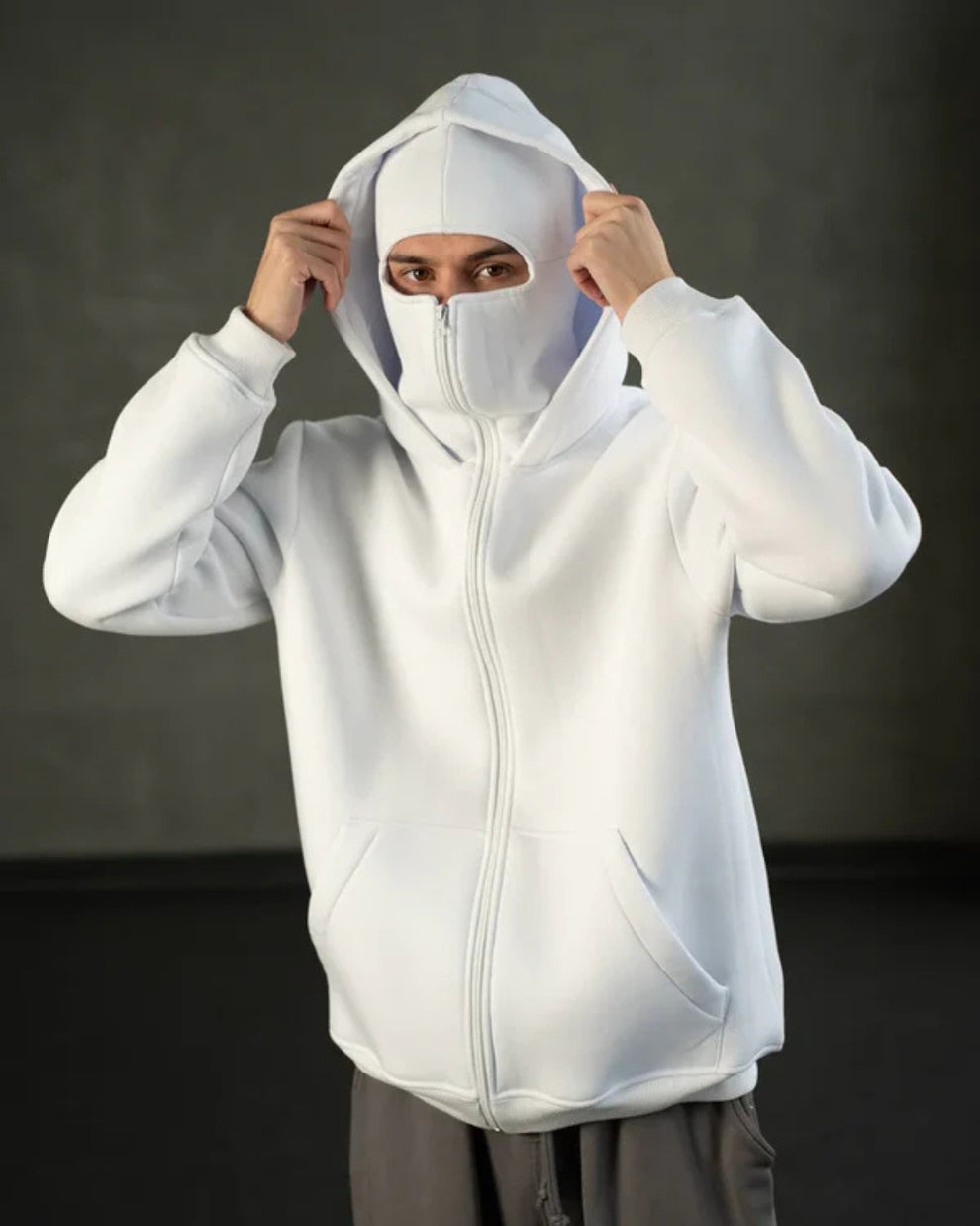 oversized white balaclava unisex hoodie