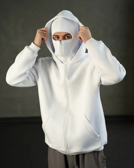 oversized white balaclava unisex hoodie