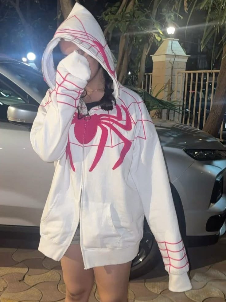 White spider man zip up unisex hoodie