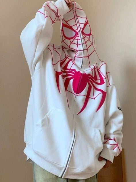 White spider man zip up unisex hoodie